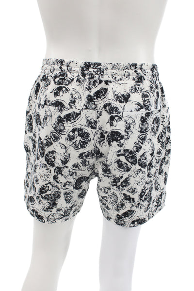 Lululemon Mens Elastic Waistband Citrus Swim Trunks White Black Size Medium