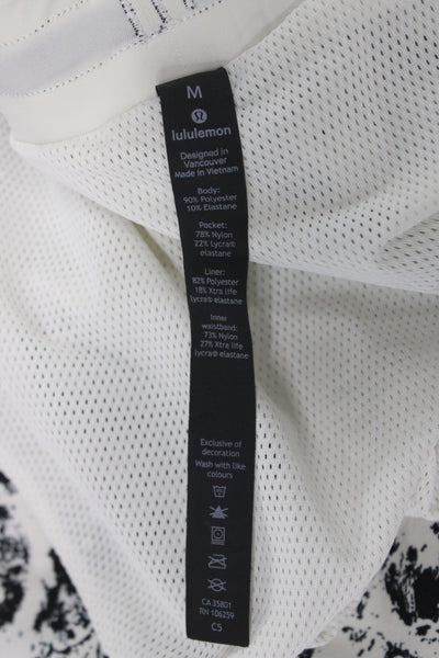 Lululemon Mens Elastic Waistband Citrus Swim Trunks White Black Size Medium