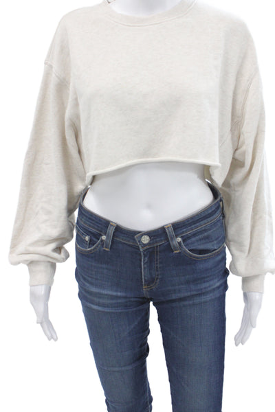TNA Women Beige Crew Neck Long Sleeve Sweatshirt Cotton Blend Size 1