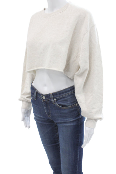 TNA Women Beige Crew Neck Long Sleeve Sweatshirt Cotton Blend Size 1