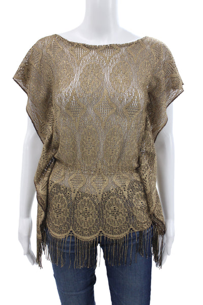 Pop Saint Barth Women Brown Geometric Round Neck Short Sleeve Top Size S