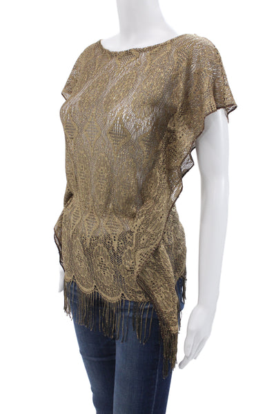 Pop Saint Barth Women Brown Geometric Round Neck Short Sleeve Top Size S
