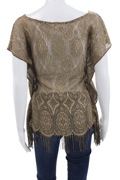 Pop Saint Barth Women Brown Geometric Round Neck Short Sleeve Top Size S