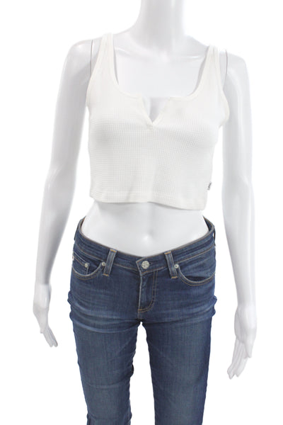 TNA Womens Cropped Basic Cotton V-Neck Sleeveless Tank White Size M