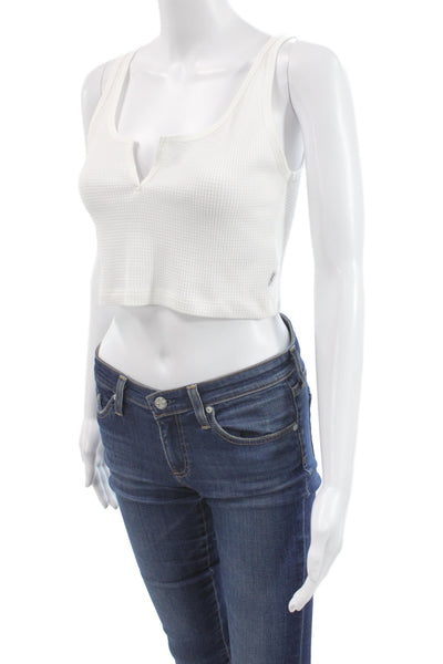 TNA Womens Cropped Basic Cotton V-Neck Sleeveless Tank White Size M