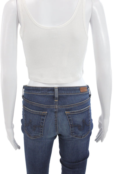 TNA Womens Cropped Basic Cotton V-Neck Sleeveless Tank White Size M