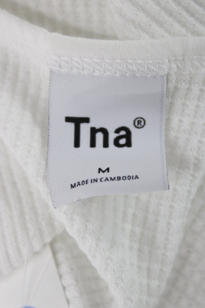 TNA Womens Cropped Basic Cotton V-Neck Sleeveless Tank White Size M