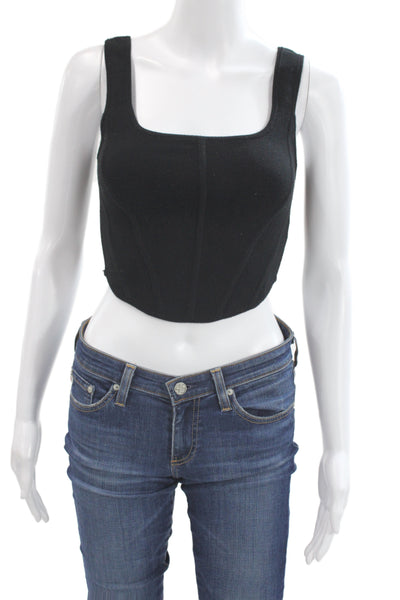 Wilfred Women Cropped Top Black Denim Square Neck Sleeveless Button Size M