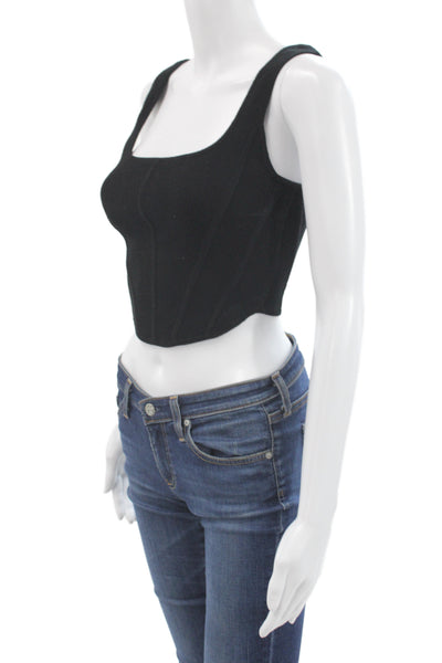 Wilfred Women Cropped Top Black Denim Square Neck Sleeveless Button Size M