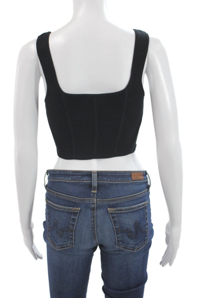 Wilfred Women Cropped Top Black Denim Square Neck Sleeveless Button Size M
