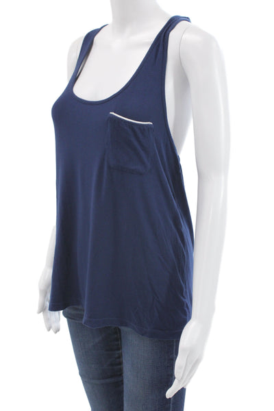 Eberjey Womens Basic Sleeveless Cotton Top Dark Blue Round Neck Size S