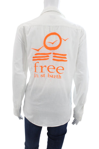 Free In St Barth Womens White Cotton Collared Button-Up Long Sleeve Top Size S