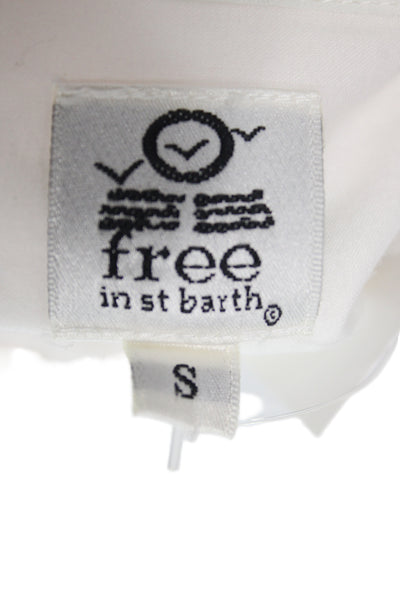 Free In St Barth Womens White Cotton Collared Button-Up Long Sleeve Top Size S