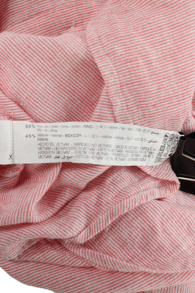 Zara Women Pink Basic Collared Button-Up Blouse Long Sleeve Linen Blend Size XS