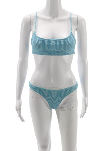 Triangl Women Striped Light Blue Bikini Top Bottom Set Size S