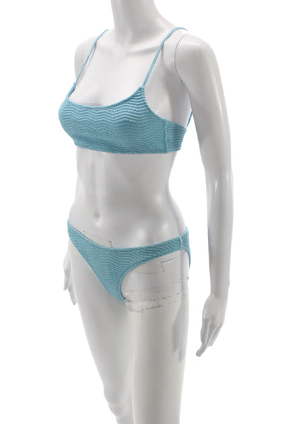 Triangl Women Striped Light Blue Bikini Top Bottom Set Size S