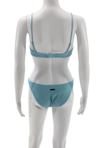 Triangl Women Striped Light Blue Bikini Top Bottom Set Size S