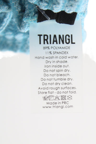 Triangl Women Striped Light Blue Bikini Top Bottom Set Size S