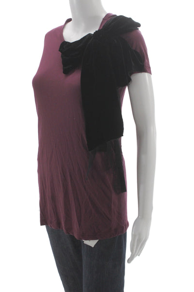 RED Valentino Womens Purple Modal Tie Neck Short-Sleeve T-Shirt Size M