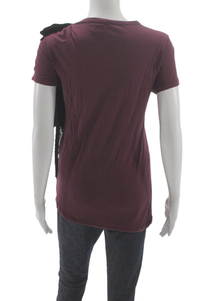 RED Valentino Womens Purple Modal Tie Neck Short-Sleeve T-Shirt Size M