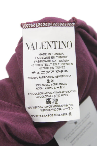 RED Valentino Womens Purple Modal Tie Neck Short-Sleeve T-Shirt Size M