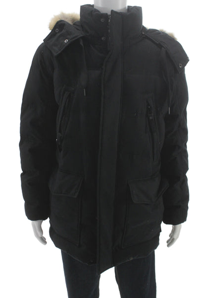 Marc New York Mens Black Puffer Parka Coat High Neck Button Polyester Size M