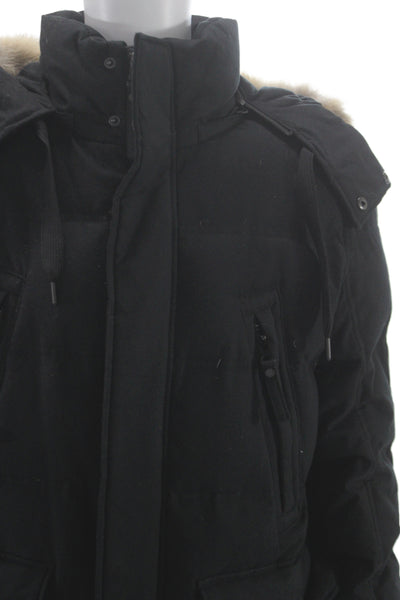 Marc New York Mens Black Puffer Parka Coat High Neck Button Polyester Size M