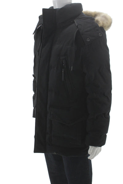 Marc New York Mens Black Puffer Parka Coat High Neck Button Polyester Size M
