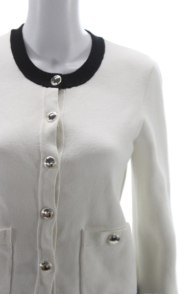 Dynamite Unisex White Classic Round Neck Button Long Sleeve Cardigan Size S