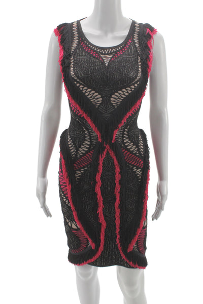 Herve Leger Womens Black Bodycon Dress Sleeveless Knee Length Zip Size S