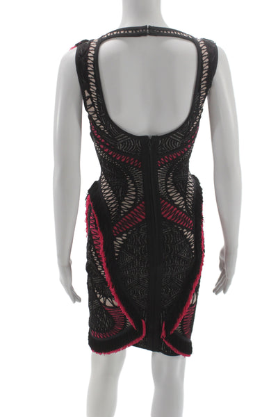 Herve Leger Womens Black Bodycon Dress Sleeveless Knee Length Zip Size S