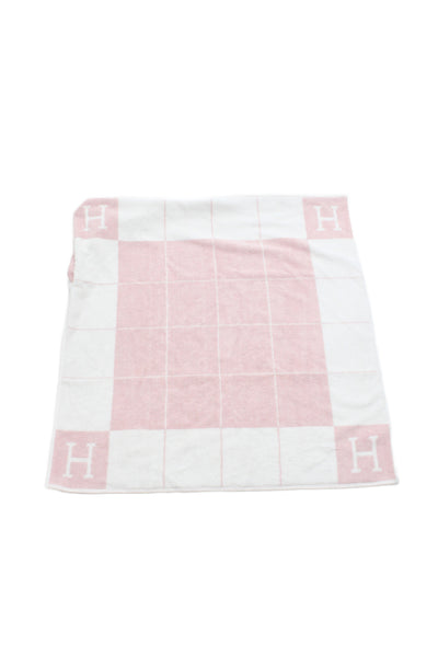 Hermes Pink White Terry H Logo Checkered Towel