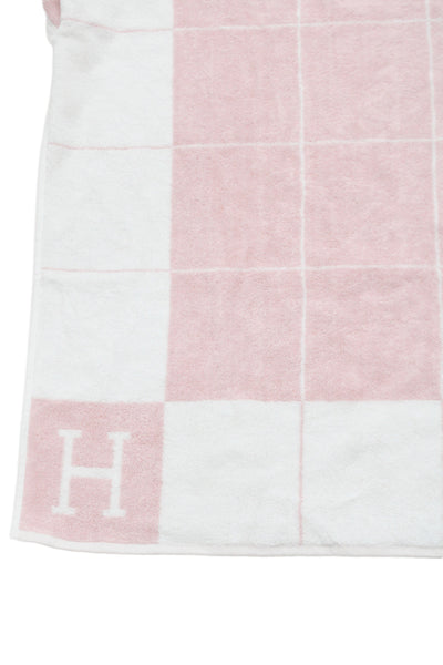 Hermes Pink White Terry H Logo Checkered Towel