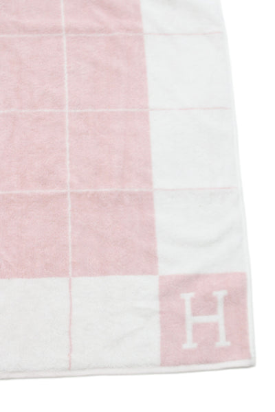 Hermes Pink White Terry H Logo Checkered Towel