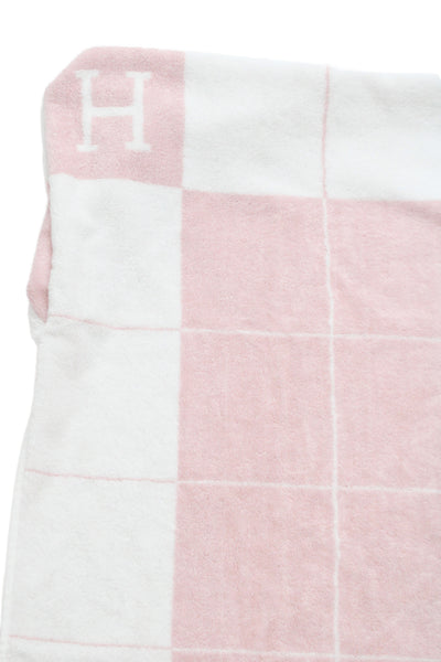 Hermes Pink White Terry H Logo Checkered Towel