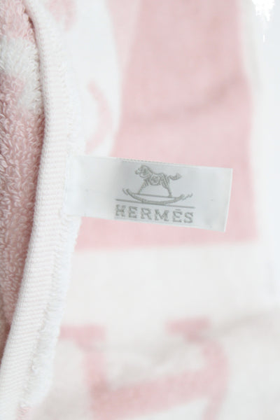 Hermes Pink White Terry H Logo Checkered Towel