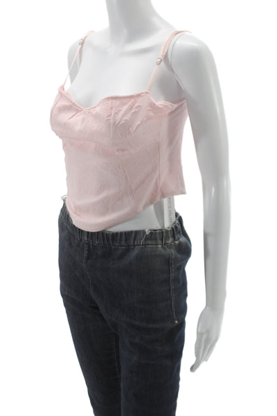 White Fox Women Sleeveless Lace Up Cropped Camisole Pink Floral Top Size XS