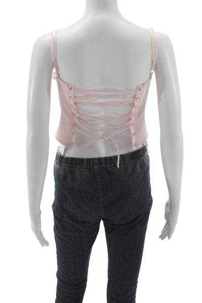 White Fox Women Sleeveless Lace Up Cropped Camisole Pink Floral Top Size XS