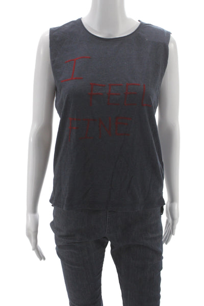 Zadig & Voltaire Girls Sleeveless Crew Neck I Feel Fine Top Navy Red Size 16