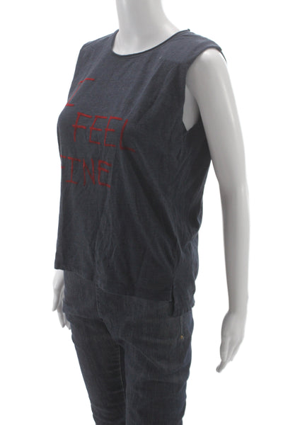Zadig & Voltaire Girls Sleeveless Crew Neck I Feel Fine Top Navy Red Size 16