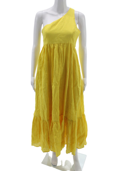 Zimmermann Women Maxi Sundress Yellow Linen Sleeveless Button Long Size 1