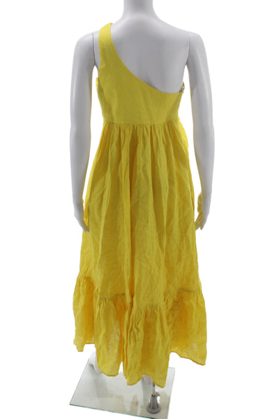 Zimmermann Women Maxi Sundress Yellow Linen Sleeveless Button Long Size 1