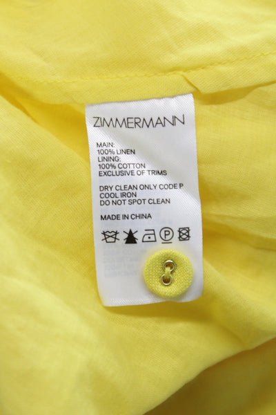 Zimmermann Women Maxi Sundress Yellow Linen Sleeveless Button Long Size 1
