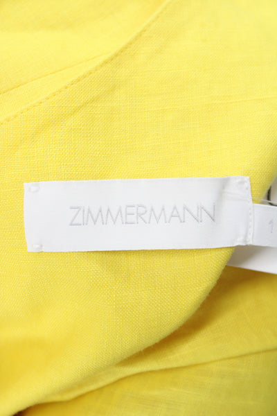 Zimmermann Women Maxi Sundress Yellow Linen Sleeveless Button Long Size 1