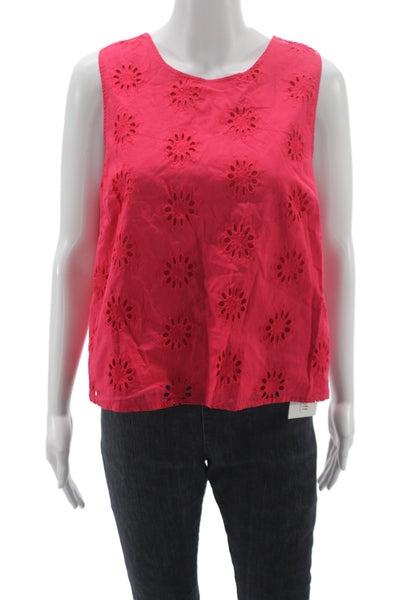 J Crew Womens Bohemian Red Cotton Sleeveless Button Round Neck Blouse Size M
