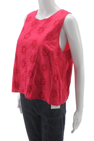 J Crew Womens Bohemian Red Cotton Sleeveless Button Round Neck Blouse Size M