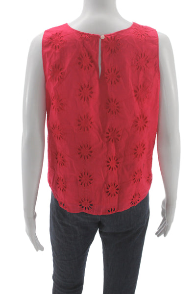 J Crew Womens Bohemian Red Cotton Sleeveless Button Round Neck Blouse Size M