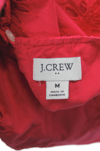 J Crew Womens Bohemian Red Cotton Sleeveless Button Round Neck Blouse Size M