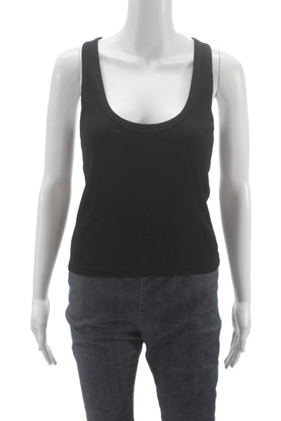 Zara Women Basic Sleeveless Tank Black Round Neck Cotton Spandex Size M