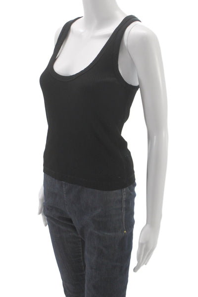 Zara Women Basic Sleeveless Tank Black Round Neck Cotton Spandex Size M